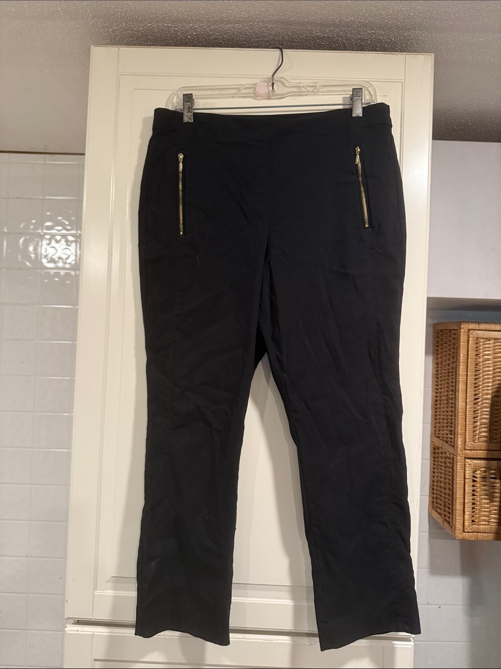 Worthington Black Straight-Leg Pants with Gold Zipper Detail size large 7:28